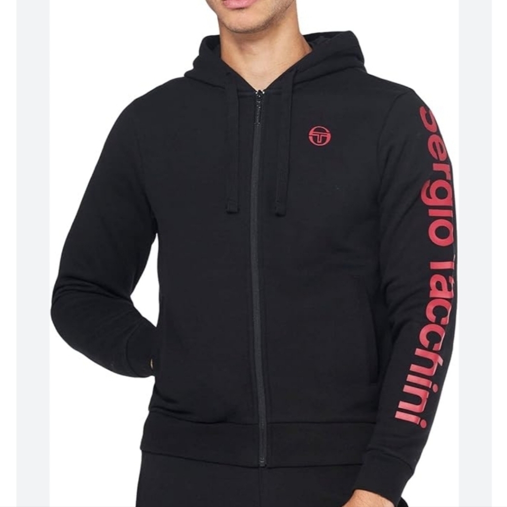 Sergio Tacchini Namar Full Zip Black Hoodie with Red Sleeve Logo
